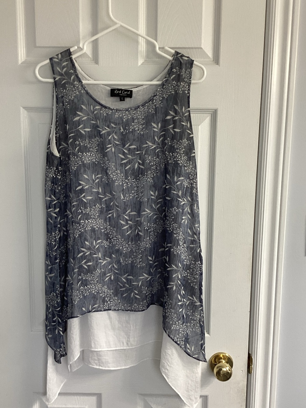 Blue Floral Overlay Tank with White Hem